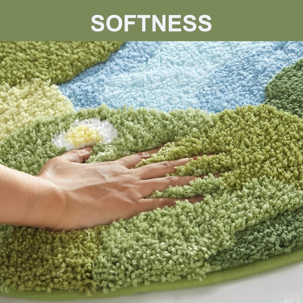 24" X 43" 3d Green Floral Area Bathroom Rug Non Slip Water Absorbent Bath Mat - Picture 7 of 9
